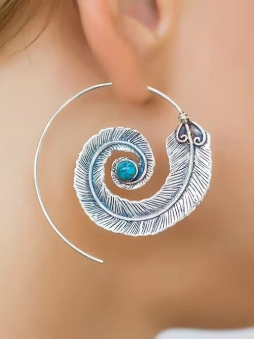 Aro de pluma espiral piedra azul acero