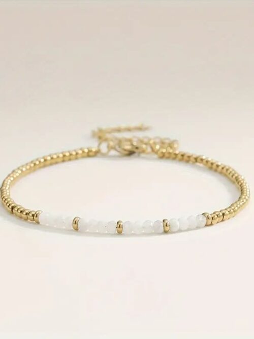 Pulsera cuentas piedra luna ajustable bañada en oro