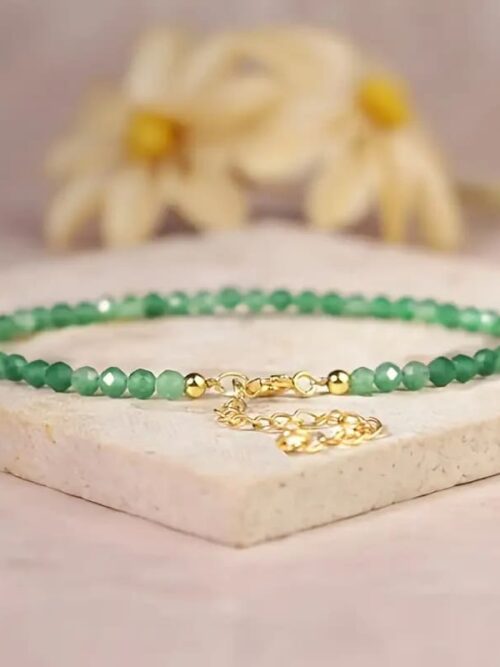 Pulsera cuentas aventurina ajustable bañada en oro