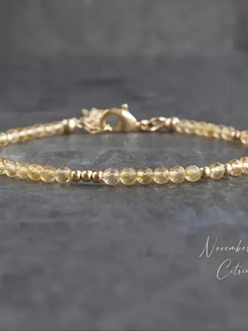 Pulsera cuentas citrino ajustable bañada en oro