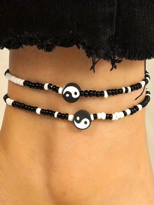 Tobillera elastica yin yang mini cuentas