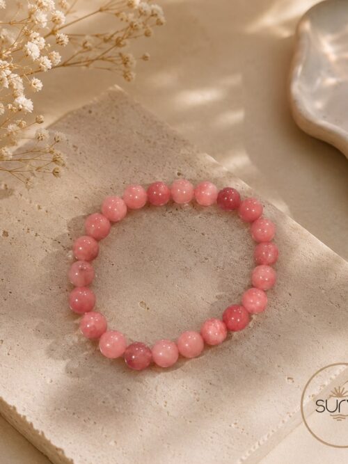 PULSERA DE CUENTAS ELÁSTICA DE 8MM CUARZO CEREZA