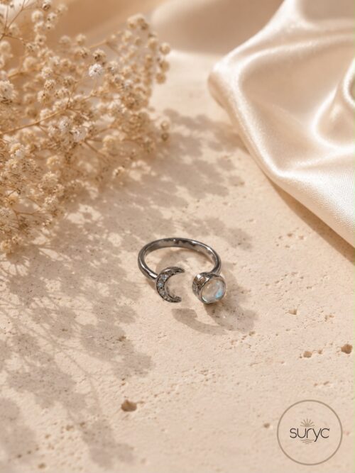 Anillo anti estrés luna y piedra luna móvil