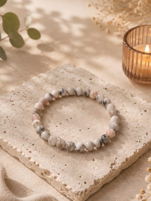 Pulsera de cuentas elásticas cebra rosa 8mm (ansiedad)