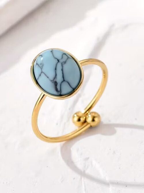Anillo vintage oro piedra tortuga azul
