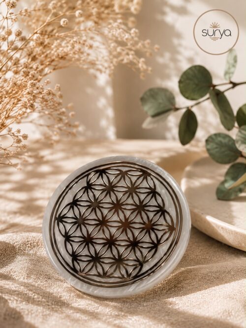 Base flor de la vida selenita 6cm