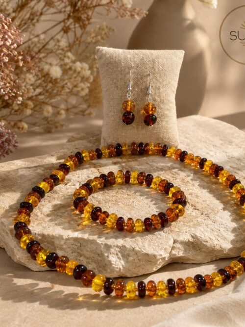 Conjunto pulsera pendiente collar ambar cuentas