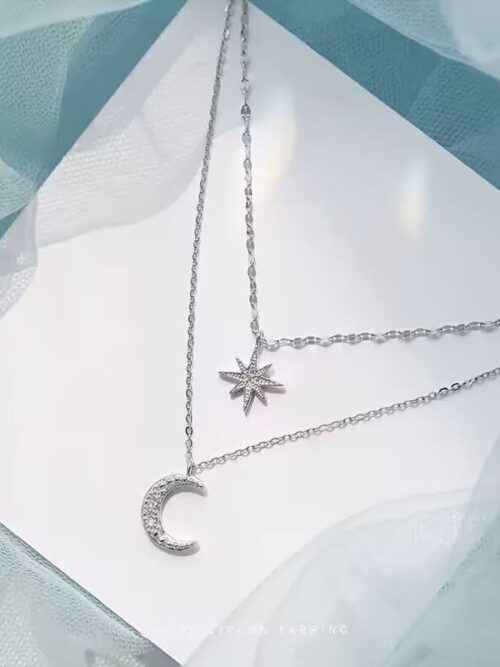 Collar dos alturas plata luna y estrella