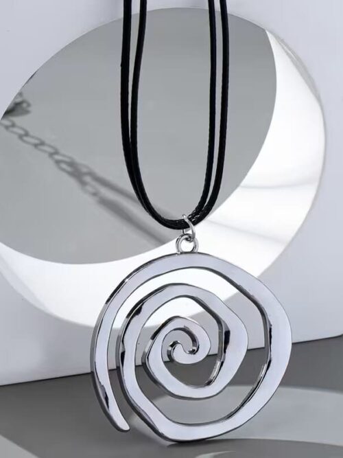 Collar espiral grande con cordon cuentas plata