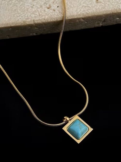 Collar oro cuadrado turquesa