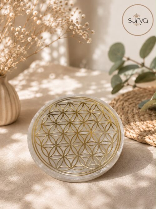 Base flor de la vida selenita 8cm