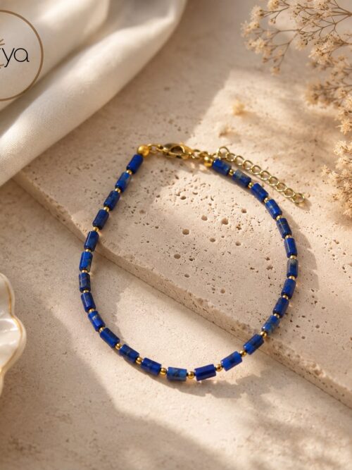 Pulsera 4mm con cierre lapislázuli  cuadrada