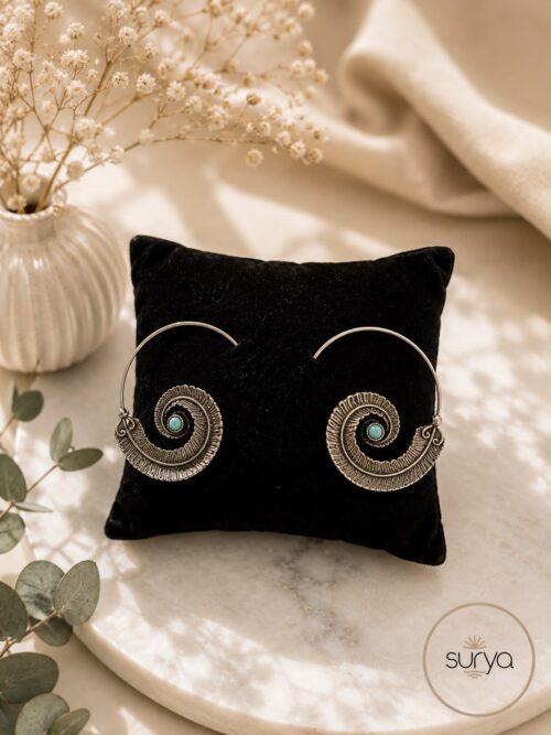 Aro de pluma espiral piedra azul acero