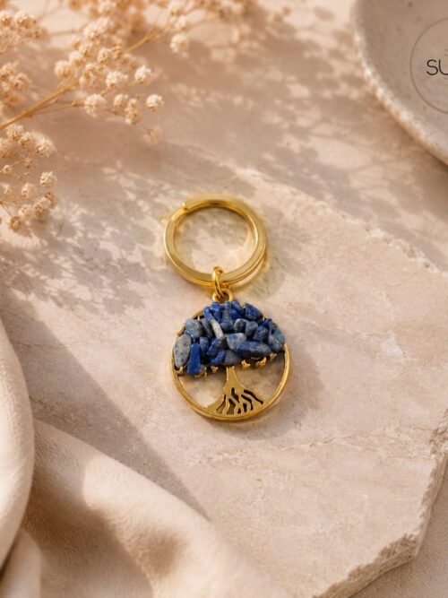 Llavero dorado arbol de la vida lapislazuli