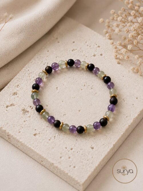PULSERA DE CUENTAS ELÁSTICA 6 MM SANADORA (PREHNITA,AMATISTA,OBSIDIANA)