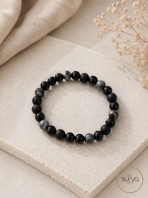 Pulsera de cuentas elástica 8 mm triple protección (turmalina negra, obsidiana, ónix)