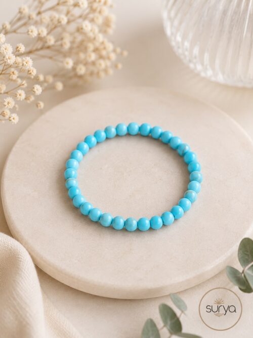 PULSERA DE CUENTAS ELÁSTICA 6 MM . TURQUESA