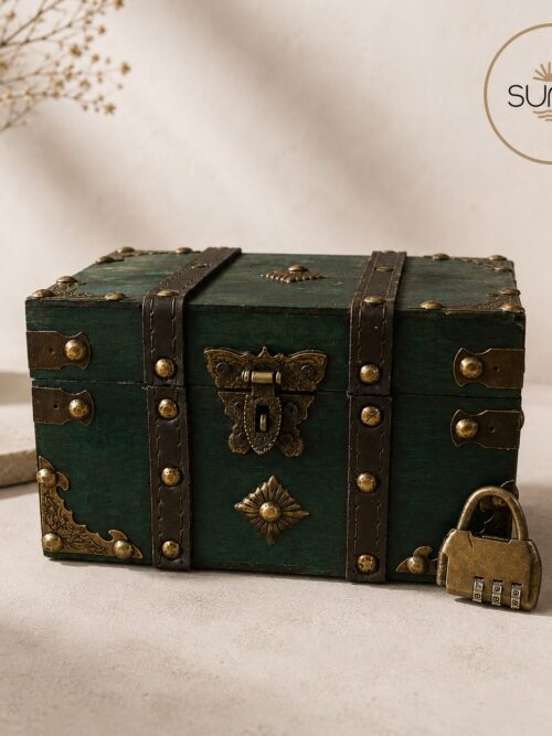 JOYERO AZUL GRANDE CON CANDADO VINTAGE