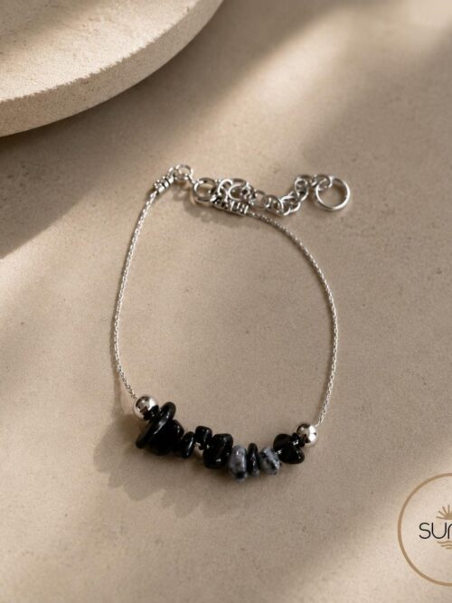 PULSERA ACERO INOXIDABLE. OBSIDIANA COPO DE NIEVE