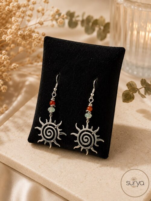 Pendientes Sol Espiral con Aventurina y Cornalina