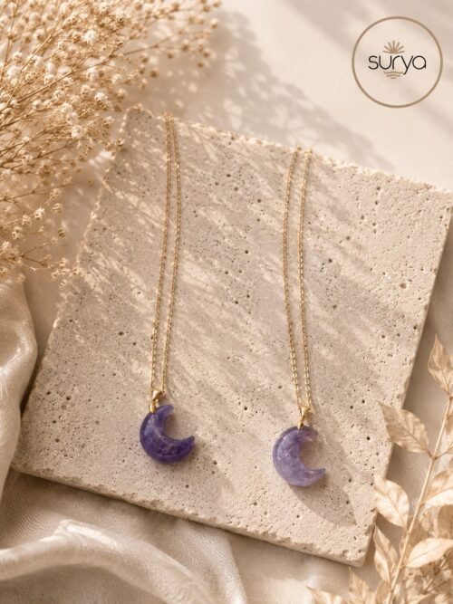 Collar cadena color oro luna amatista