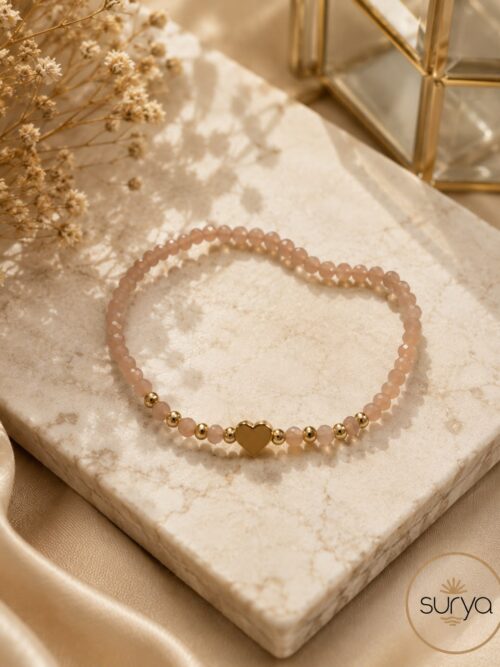 Pulsera de cuentas elastica 4mm piedra sol con corazon