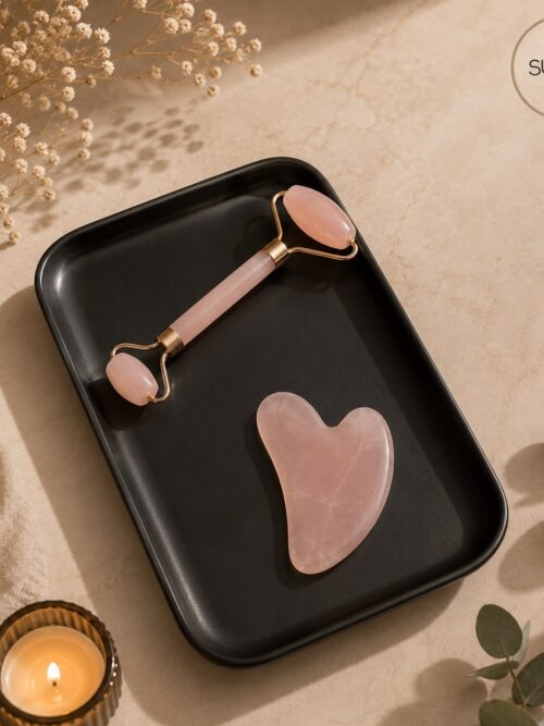 Pack Gua Sha + masajeador facial cuarzo rosa