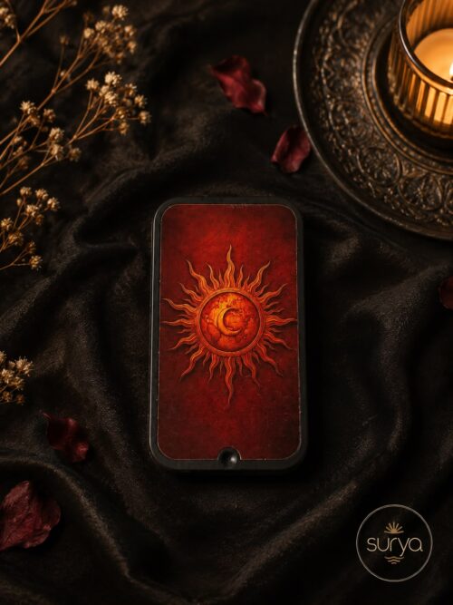 Caja metal cerilla sol naranja luna pequeña