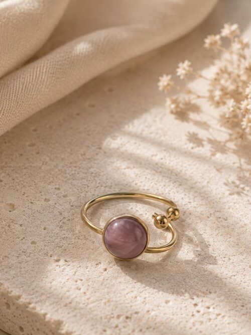 Anillo vintage oro con piedra lepidolita