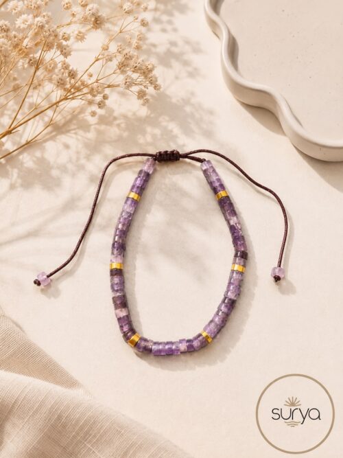 Pulsera cordón marrón amatista forma cilíndrica