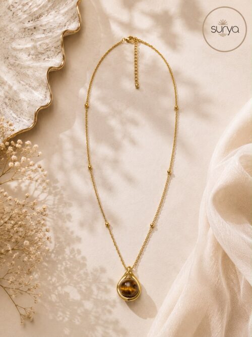 Collar esfera ojo de tigre oro