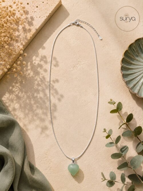 Collar corazón aventurina verde cadena de plata