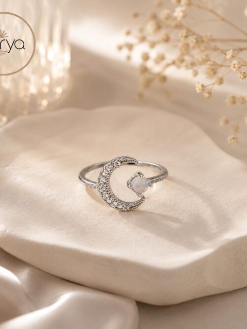 Anillo anti estrés luna grande y piedra luna móvil