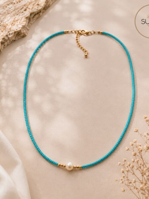 Collar turquesa con perla